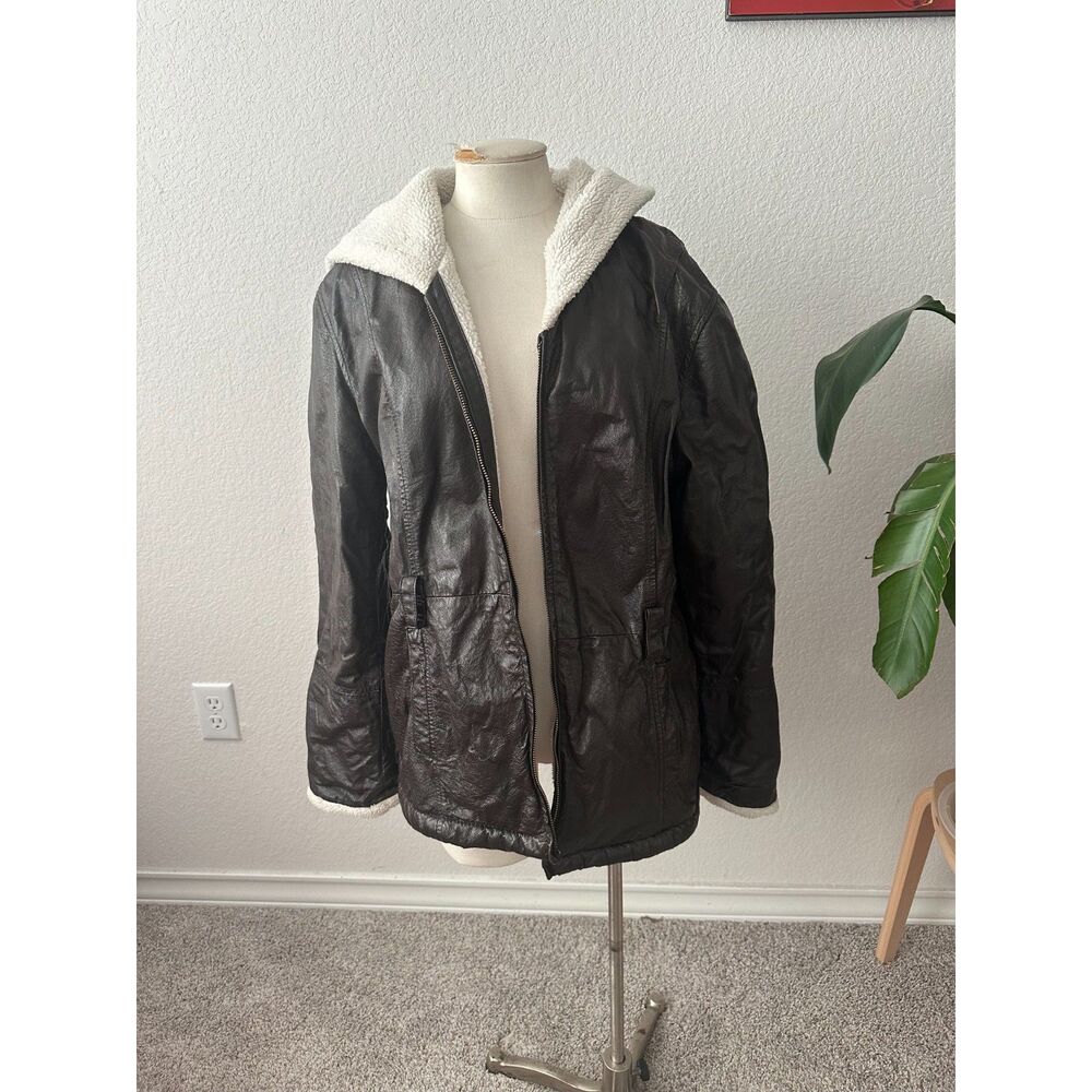 Vintage Wilsons Leather Women's Brown Hooded Sherpa Jacket